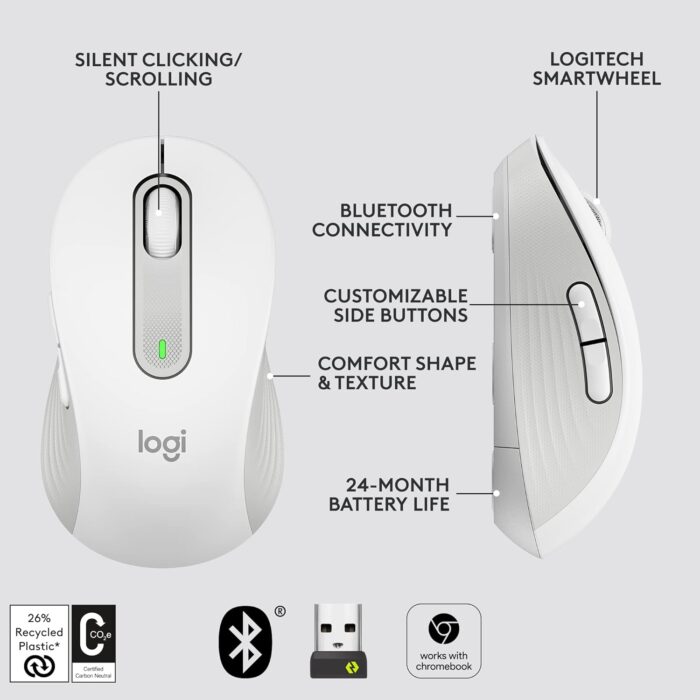 Logitech Signature M650 L Wireless Mouse - Off White 910-006249- 097855167798 - Image 2