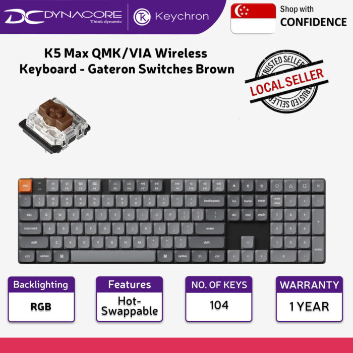 Keychron K5 Max QMK/VIA Wireless Hot-Swappable Low Profile Custom Mechanical Keyboard - Gateron Switches Brown - 4895248867012 - Image 2