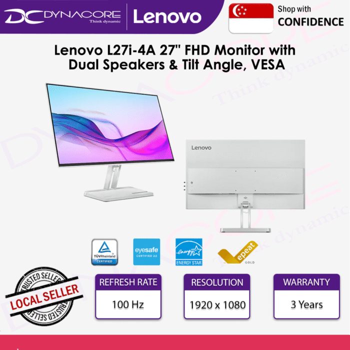 Lenovo L27i-4A 67BEKAC1MY Monitor - 3Wx2 speaker, 27” 1920 x 1080 IPS 100Hz - 67BEKAC1MY - Image 2