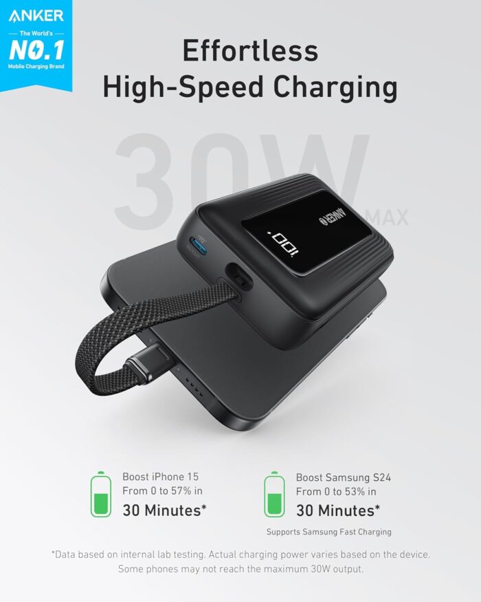 Anker Zolo Power Bank 10000mAh 30W Portable Charger with Built-in USB C Cable A1688 - Image 2