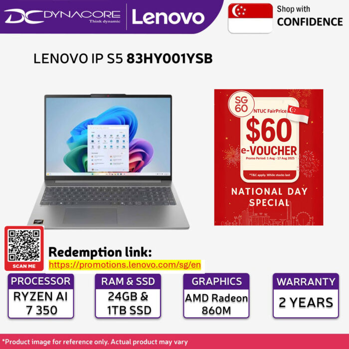 LENOVO IP S5 83HY001YSB (RYZEN AI 7 350/24GB RAM- (12GX2) /1TB M.2 NVMe /AMD Radeon™ 860M /16" 2.8K-OLED With Numpad/WIN11H)2YEARS WARRANTY - 83HY001YSB - Image 2