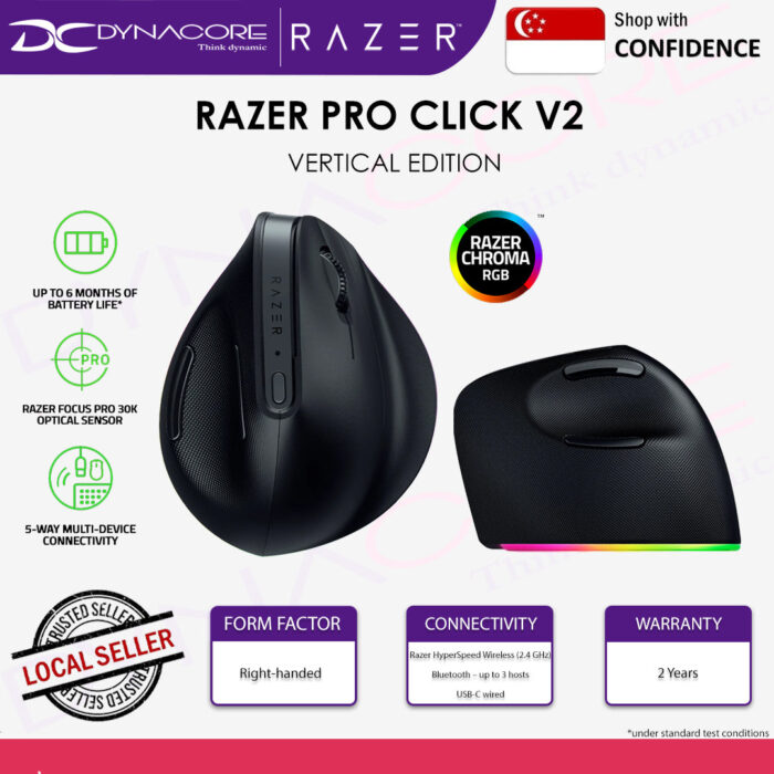 RAZER Pro Click V2 Right-Handed Vertical Ergonomic Productivity Wireless Mouse - RZ01-05250100-R3A1 - 8886419334699 - Image 2