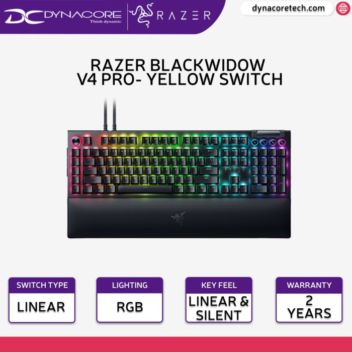 Razer BlackWidow V4 Pro RGB Mechanical Gaming Keyboard - Yellow Switches - RZ03-04681800-R3M1-8887910072189 - Image 2