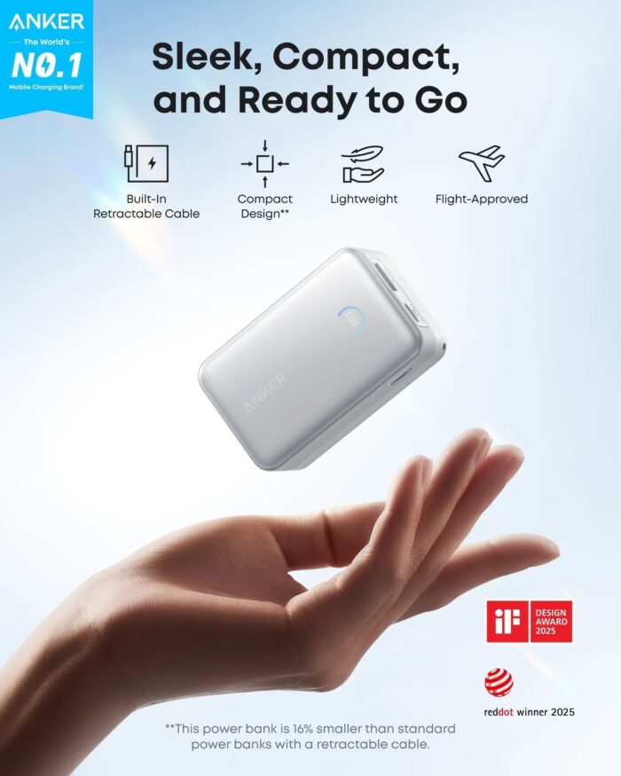 Anker Nano Power Bank 10000mAh 45W with Built-In Retractable USB-C Cable A1638 - Image 2