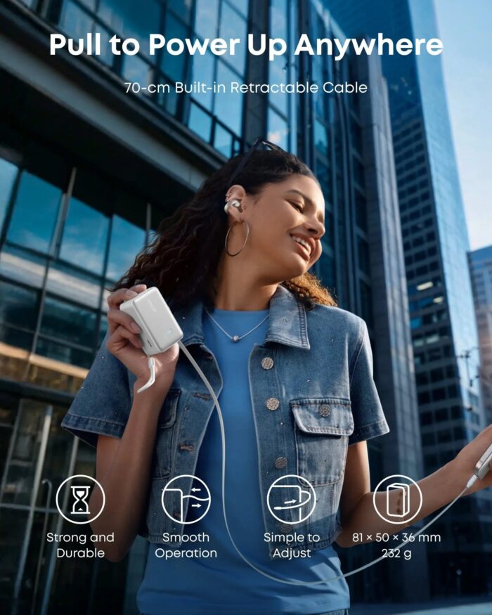 Anker Nano Power Bank 10000mAh 45W with Built-In Retractable USB-C Cable A1638 - Image 4