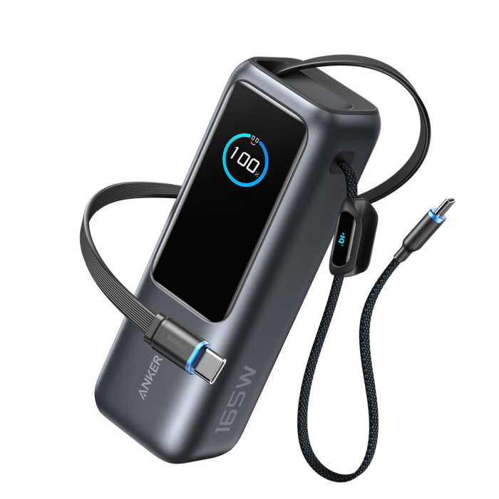 Anker Power Bank 25000mAh 165W Ultra-Fast Portable Charger with Built-In and Retractable USB C Cables [CCC Certified] A1695